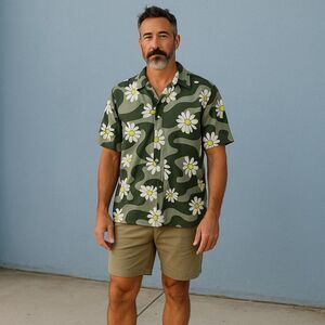 Men’s No Boundaries Green Floral Button Up Shirt Size 2XL